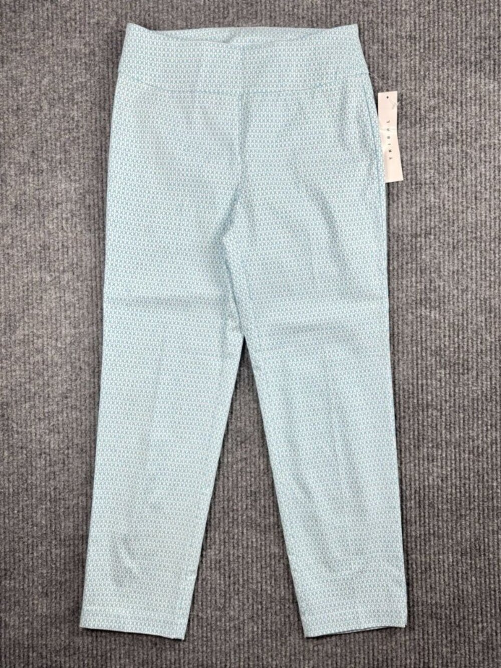 Tribal Brand Pants Womens 4 Blue White Geometric Straight Ankle Crop Pull On NEW